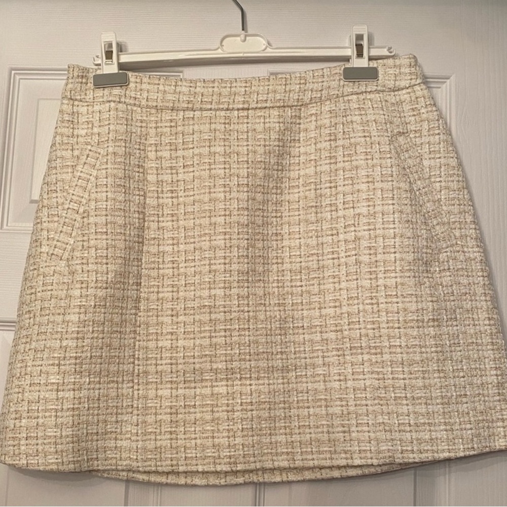NWT Ever New White & Gold Tweed A-Line Skirt